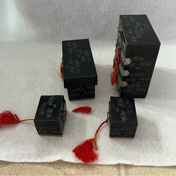 Set of 4 JAPAN MINI FURNITURE SET Chest of Drawers Trunks Black - Picture 7 of 16
